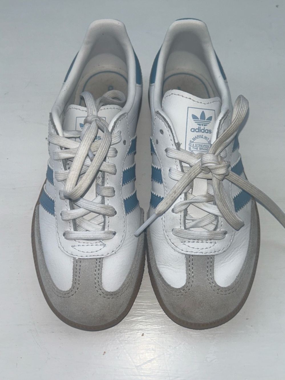adidas White Sneakers with Light Blue Three-Stripes